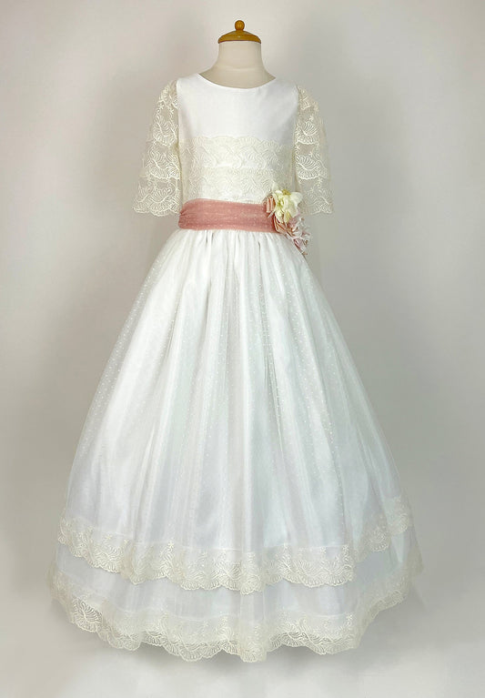 Vestido de Primera Comunión Ayana - Encaje de Ondas y Tul de Plumeti